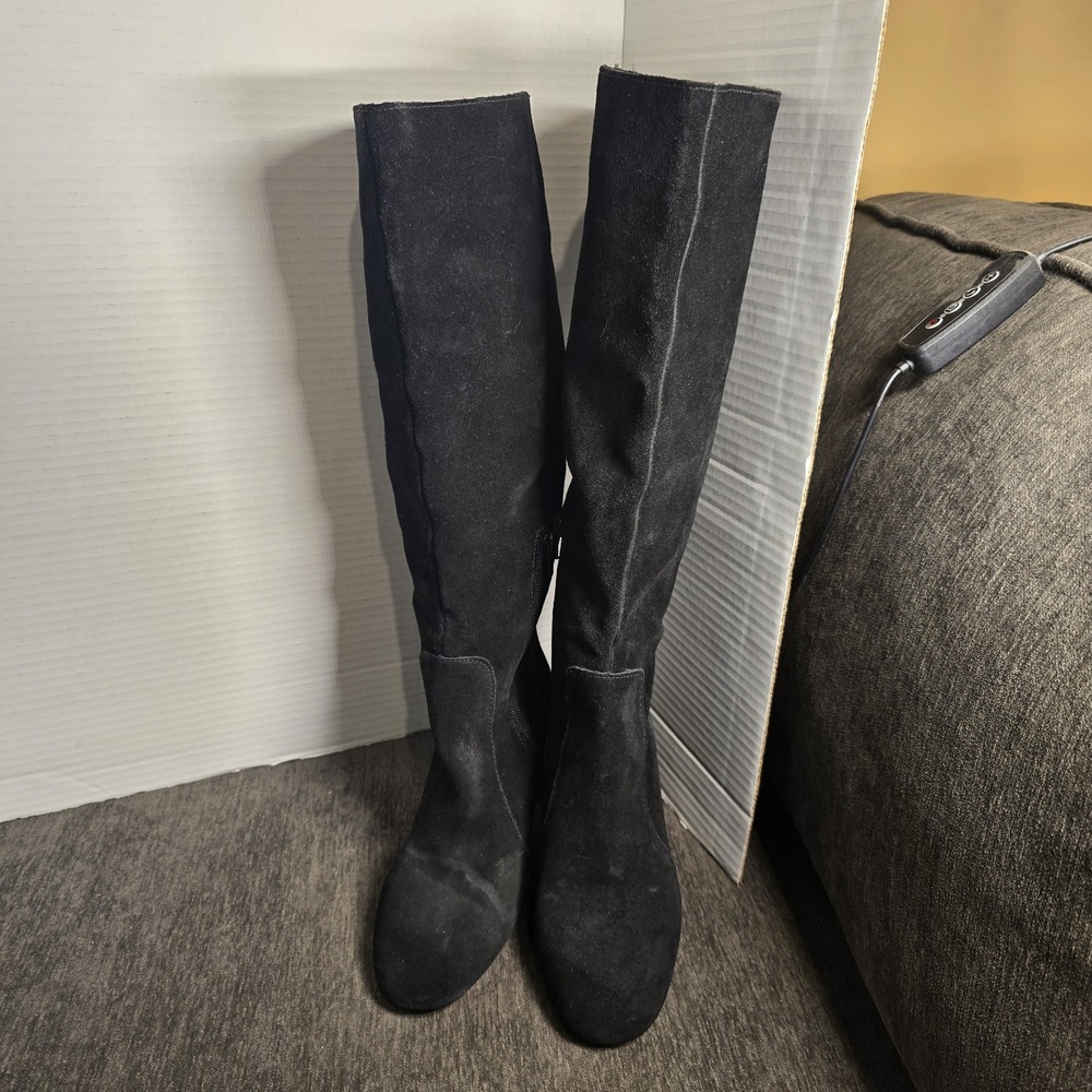Essex Lane El Gano Womens Size 6.5M Black Suede Block Heel Knee High Zip Boots